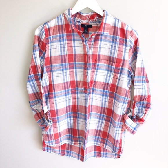 GAP Tops - Gap | Red White & Blue Plaid Button Down Shirt